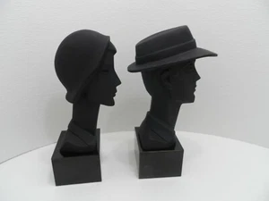 David Fisher 80s Vtg Man And Women In Hat Black Sculpture Silhouette - Signed - Picture 1 of 12