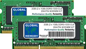 2GB (2 x 1GB) DDR3 1333MHz PC3-10600 204-PIN SODIMM MEMORY RAM KIT FOR LAPTOPS - Picture 1 of 1