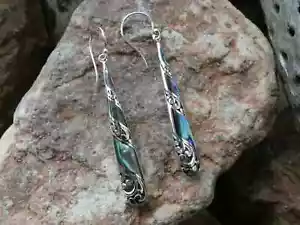 Handcrafted Abalone Sterling Silver 925 Filigree Earrings French Wire NEW N76 - Picture 1 of 8