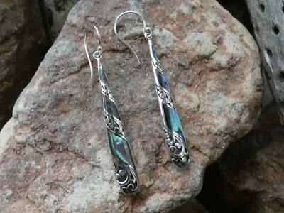 Handcrafted Abalone Sterling Silver 925 Filigree Earrings French Wire NEW N76 - Image 1 of 4