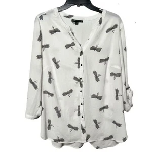 Sara Michelle Shirt Button up Blouse Top Women's 1X Dragonfly Whimsical Fairy - Picture 1 of 6