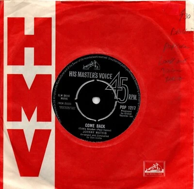 Johnny Mathis:Come back/Your teenage dreams:UK His Master's Voice:1963 - Image 1 of 2