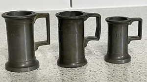 ANTIQUE MINIATURE FRENCH PEWTER MEASURES 1 CENTILITRE 2 DOUBLE CENTILITRE, MARKS - Picture 1 of 9
