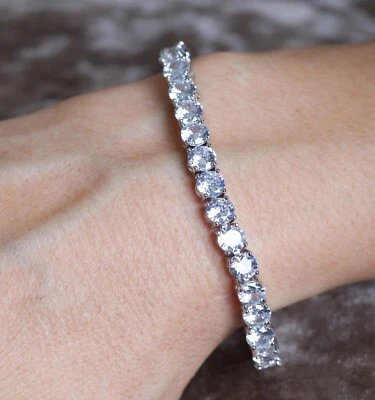 Prong Set 6.97Ct Round Natural Diamond Tennis Bracelet Size 7.5" 18K White Gold - Image 1 of 4