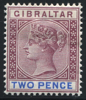 Gibraltar 1898 QV 2d. brown-purple ultramarine SG 41 Mint Hinged MH - Image 1 of 2