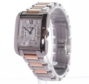 MINT CARTIER TANK ANGLAISE 18K PG STAINLESS STEEL DIAMOND WATCH SMALL WT100024 - Picture 1 of 6