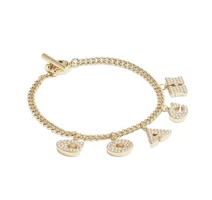 NWT Pavé Coach Signature Gold-Tone Embellished Logo Charm Bracelet - Picture 1 of 5