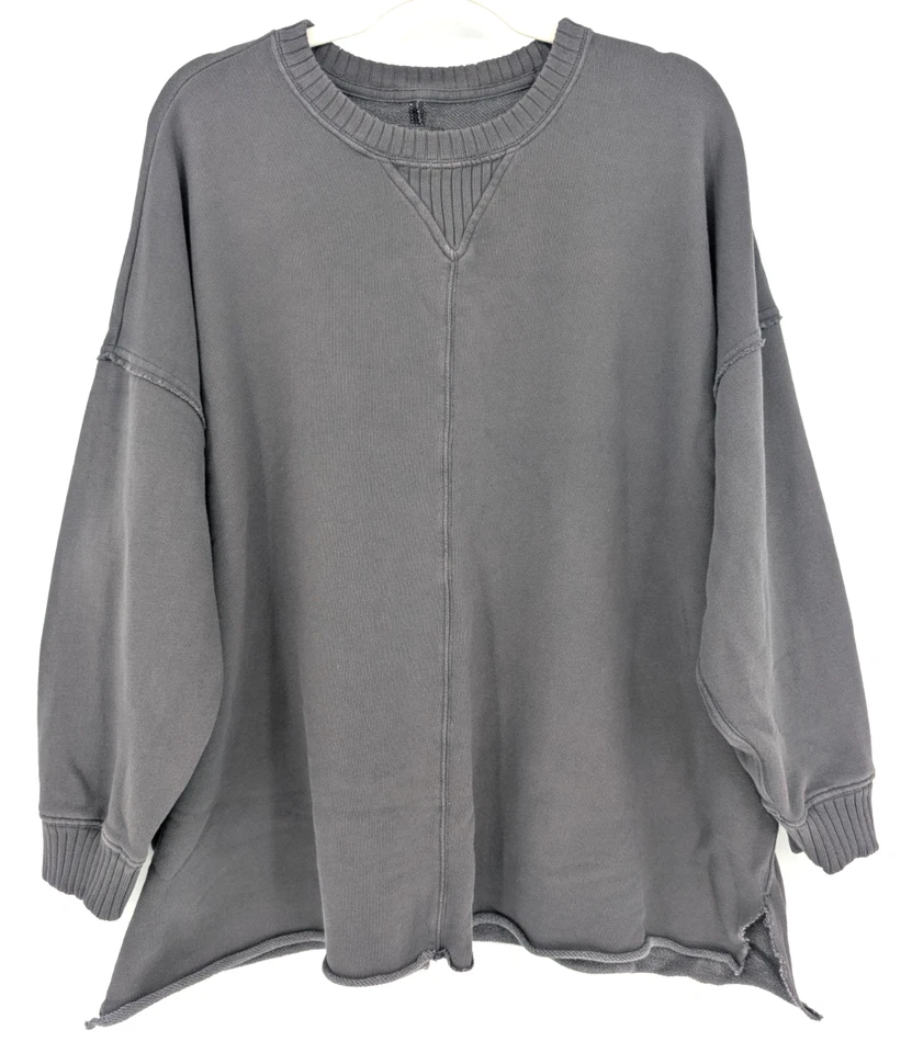 Aerie Down To Earth Gris Carbón Negro Gran Tamaño Boho Calce Relajado Cuello Redondo LG Foto 1 de 4