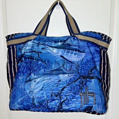 Bolso de compras de playa Guy Harvey Blue Ocean Marlin Fish azul y marrón Foto 1 de 4