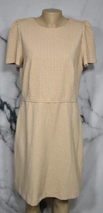 ANN TAYLOR TALL Whiskey Creme Geo Flare Dress 14T Short Sleeves Cotton Blend - Picture 1 of 9