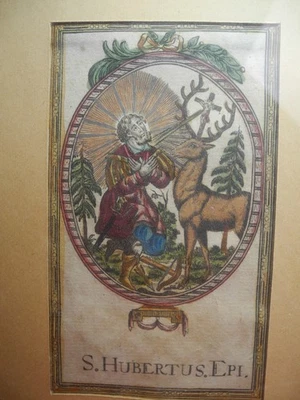 kolorierter Kupferstiche um 1750 Heiliger Hubertus Schutzpatron Jäger , Schützen - Bild 1 von 4