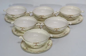 Homer Laughlin Eggshell Nautilus "Aristocrat" 6 Cream Soup Bowls w/ Underplates - Picture 1 of 17