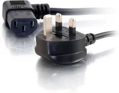 2m UK IEC C13 3 Pin Plug Mains Power Cable Right Angled Lead Cord 90° Kettle VAT - Image 1 of 3