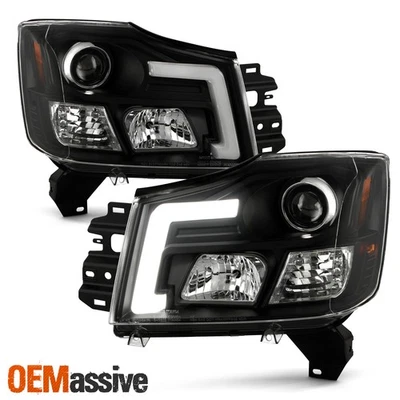 Par de faros negros proyectores LED DRL para Titan 05-07 Armada 2004-2015 Foto 1 de 4