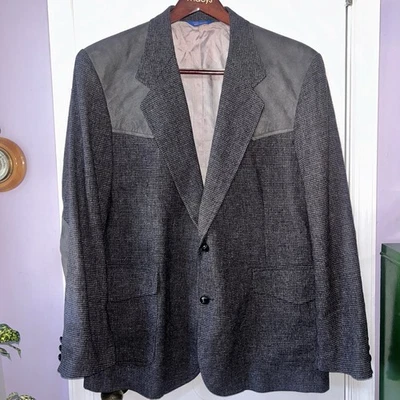 Vintage Pendleton Men's Gray Tweed Western Suede Wool Blazer Elbow Patch Size 48 - Image 1 of 4