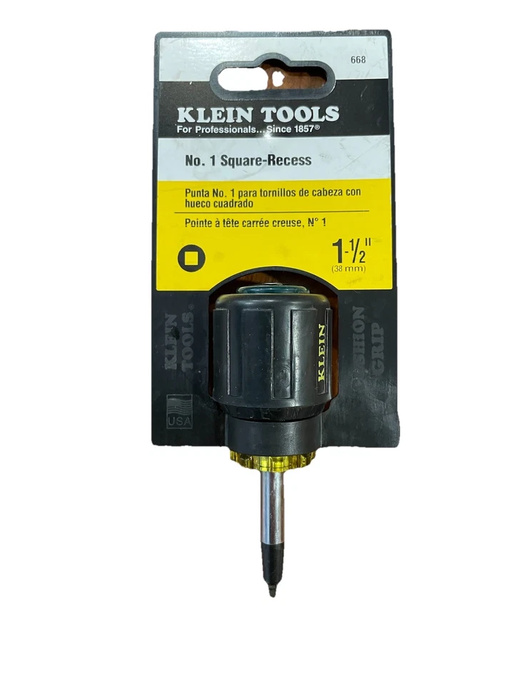 New Klein Cushion Grip #1 Stubby Square Recess Tip Screwdriver - P/N 668 - Image 1 of 1
