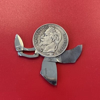 1870 French 5 Francs. By Eloi Depose.Knife with blade, scissor, and file. - Image 1 of 4