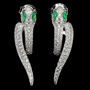 925 Sterling Silver Earrings Marquise Simulated Cz Cobra Gemstone Jewelry - Picture 1 of 13