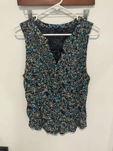 Blusa floral sin mangas Lucky Brand para mujer, azul múltiple, pequeña - Imagen 1 de 3