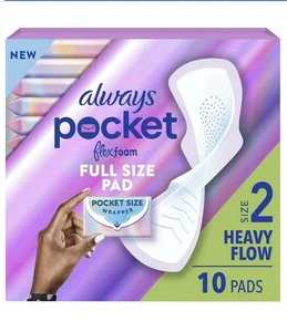 Always Pocket Feminine Pads FlexFoam Sz 2 Heavy Flow Unscented 10 Pads - Picture 1 of 9