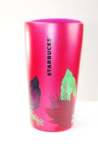Starbucks Poinsettia Holiday Green Hot Pink  Ceramic Tumbler Mug 12oz  NEW - Picture 1 of 6