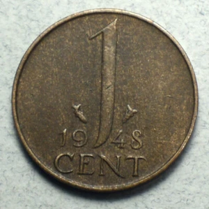 Moneda de Europa de 1 céntimo 1948 km#175 de los Países Bajos - Imagen 1 de 2