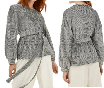 Blusa a Rayas French Connection Top Freya Negra Blanca Texturizada Talla S Foto 1 de 4