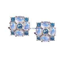 Natural Blue topaz & Moonstone Gemstone 925 Sterling Silver Cufflinks for Men #9