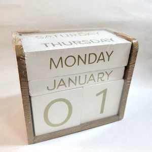 Perpetual Calendar Wooden Blocks Month Day Date Tabletop for Desk Office Dorm - Picture 1 of 3