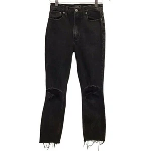 Jeans da donna Abercrombie 2 (26) Ultra High Rise Mom neri effetto invecchiato orli sfilacciati - Foto 1 di 8