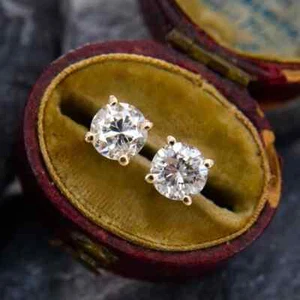 1.30 CT Round Natural Diamond Studs Earrings in 14K Yellow Gold New 14K Pair - Picture 1 of 6