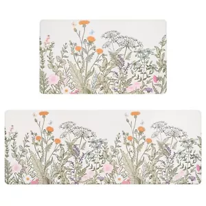 2 PCS Kitchen Rugs and Mats Floral Cushioned Anti-Fatigue Kitchen Rugs Waterp... - Picture 1 of 7