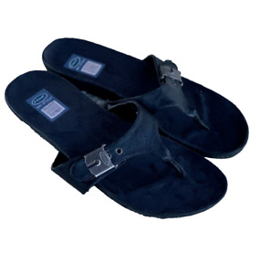 Dr Scholls HIPE Black Faux Leather Buckle Slide Thong Flat Sandal Womens Size 10
