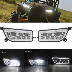 Pair Silver LED Front Headlight For Polaris RZR XP 1000/4 1000/XP Turbo/Turbo S - Picture 1 of 16
