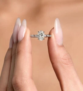 1.50 Tcw Oval Cut Lab Grown Diamond Wedding Engagement Ring 14k White Gold - Picture 1 of 11