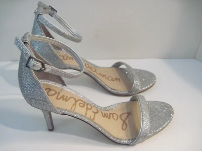 Sam Edelman PATTI Textured Metallic Silver Ankle Strap Heels Women’s Size 9 M - Image 1 of 4