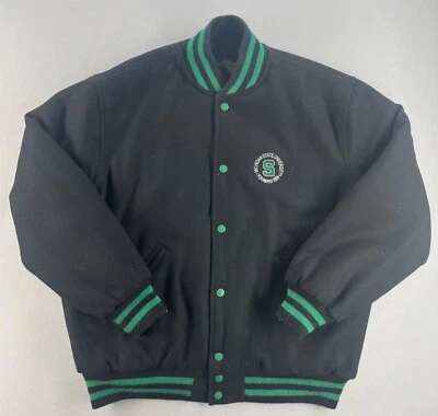 Michigan State MSU Reversible Varsity Jacket XL Black Green Founded 1855 - Image 1 of 4