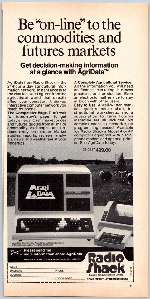 PRINT AD Radio Shack AgriData AgriStar 1984 5.25x10.75 Agriculture Computing - Image 1 of 1