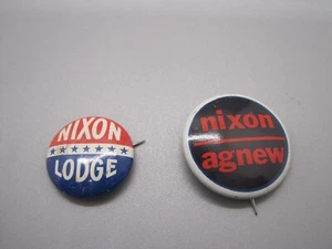 2 Richard Nixon Pinback Presidential Election Pin Back Buttons, Lodge / Agnew - Picture 1 of 3