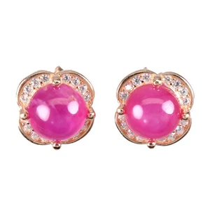 925 Sterling Silver Round Ruby 7mm Simulated Cz Rose Gold Plate Earrings - Picture 1 of 10