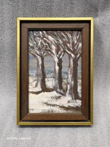 Vintage Oil Painting Winter Scene Snow Covered Trees By Helene Vest Sams  - Picture 1 of 15