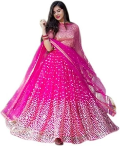 Silk Semi-Stitched Lehenga Choli Set Pink  (Lehenga-Stitched, Blouse-Unstitched) - Picture 1 of 3