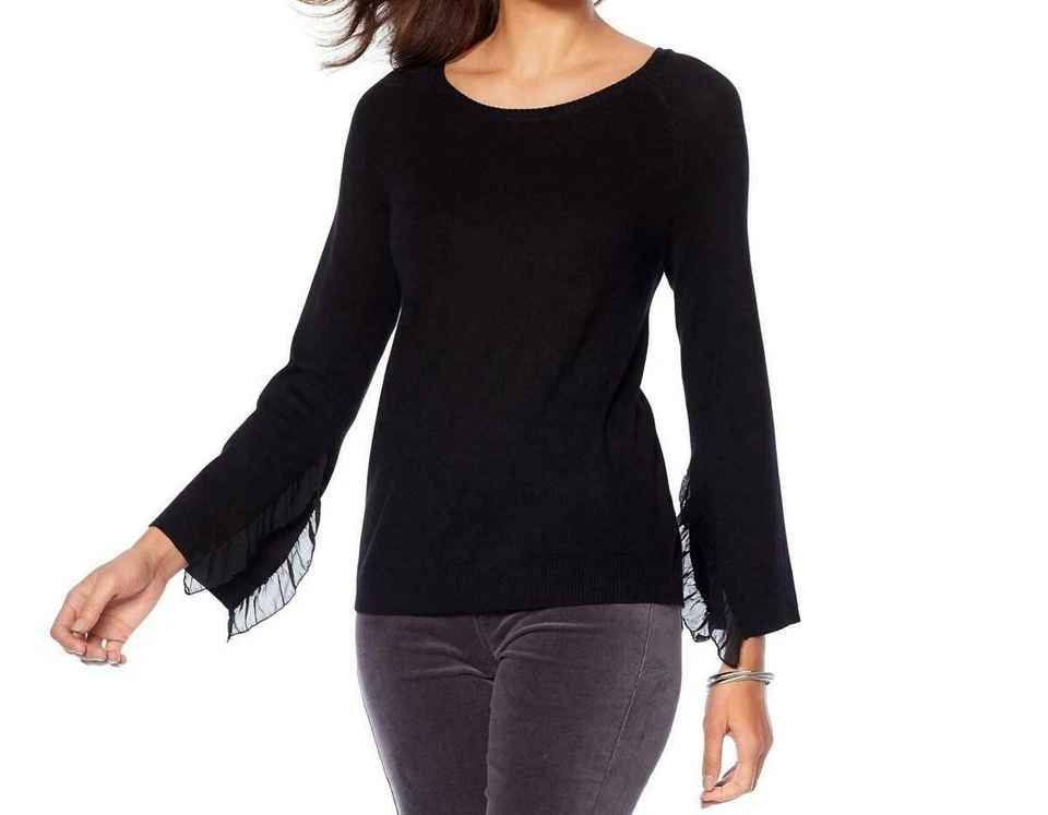 Suéter para mujer DG2 by Diane Gilman mezcla cuádruple manga con volantes negro talla X grande Foto 1 de 1
