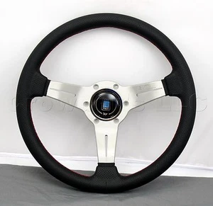 Volante Nardi 330 mm plato profundo maíz negro cuero perfecto blanco cuerno clásico - Imagen 1 de 9