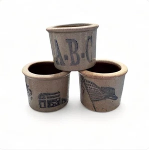 3 Vintage Beaumont Brothers Mini Crocks 1.5” Stoneware Salt Glaze 90’s - Picture 1 of 9