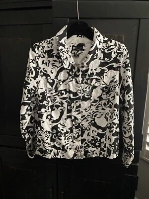 CAROLE LITTLE Black & White Paisley Floral Jacket | Silver Buttons | 100% Linen - Image 1 of 4