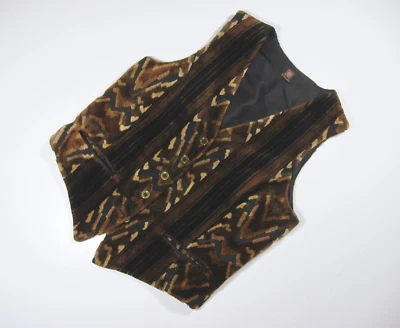 Chaleco de terciopelo flocado Anne Klein años 70 para mujer negro/marrón/beige talla 6 Foto 1 de 4