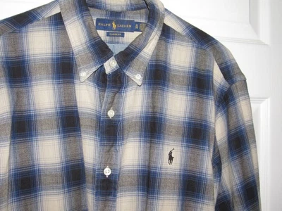 RALPH LAUREN Men's XL Shadow Plaid Flannel Shirt Blue Gray Soft Button Up - Image 1 of 4