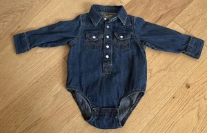 Wrangler Denim One Piece Baby Blue Size 3-6 Months Pearl Snaps Western - Picture 1 of 6