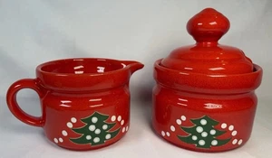 Waechtersbach W. Germany Red Christmas Tree Holiday Lidded Sugar & Creamer Set - Picture 1 of 19